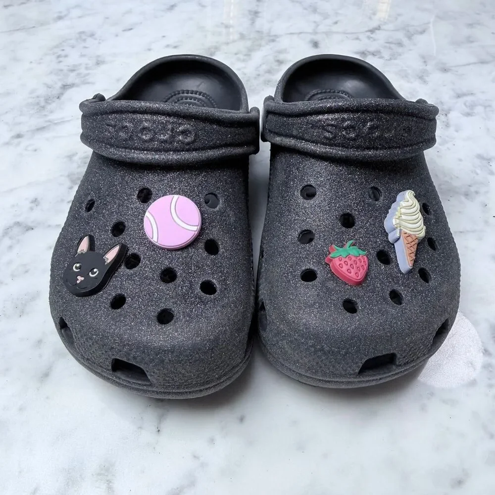 Crocs Classic Black Glitter Clog with Charms size  J1